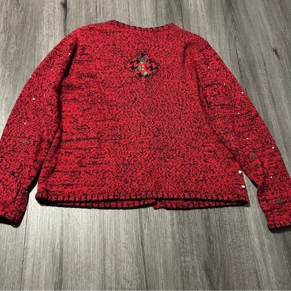 Vintage Red Embroidered Festive Holiday Cardigan Sz M Ugly Christmas Sweater - Picture 9 of 9
